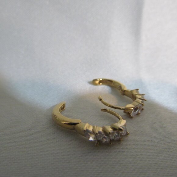 Marquise Cut Diamonique CZ Huggie Hoop Earrings 14K Yellow Gold Plated Silver - Picture 5 of 16